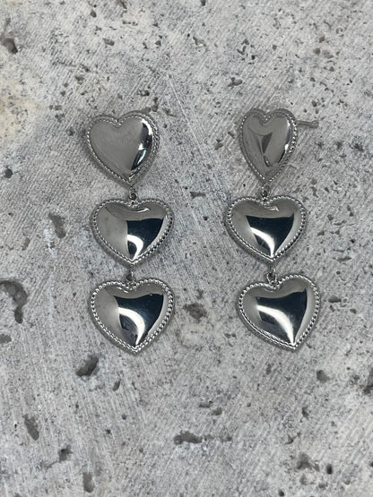 Triple Heart Drop Earrings